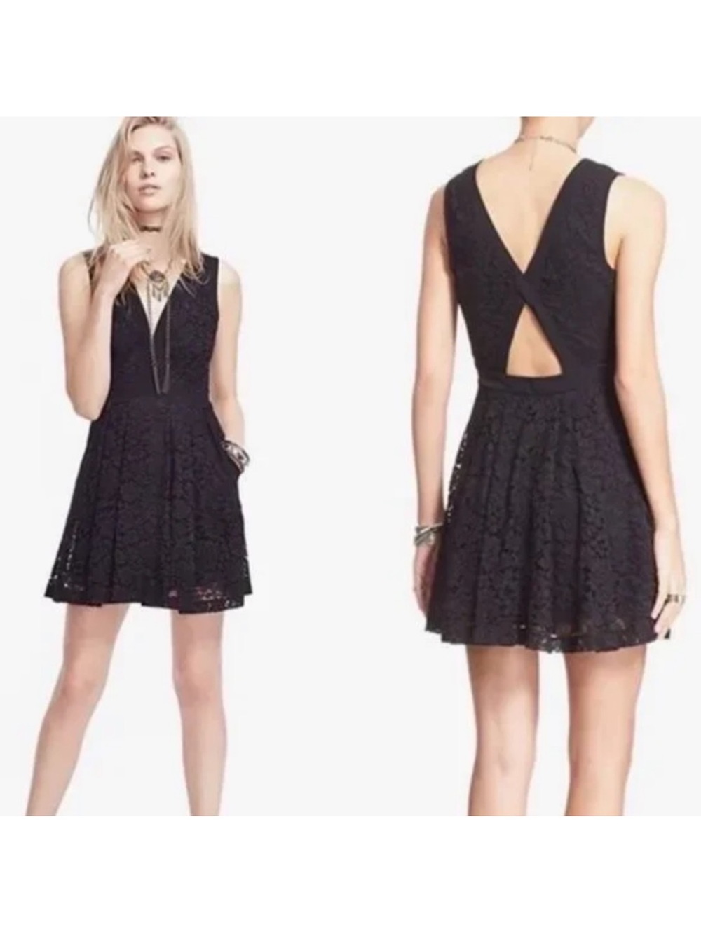 Free People Black Lace Mini Dress with V-Back Cutout never worn